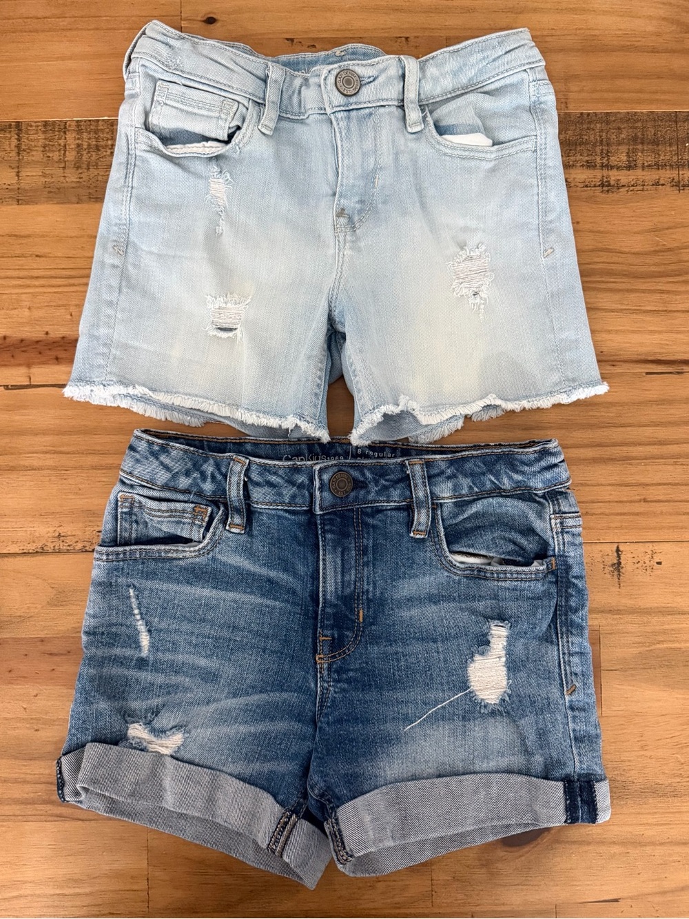 GAP Girls Distressed Denim Shorts Set in Light Blue and Dark Blue